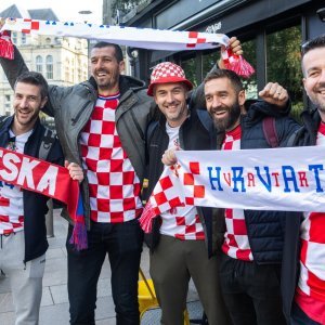Cardiff, 15.10.2023 - Nogomet: Hrvatski navijači pred utakmicu Wales - Hrvatska